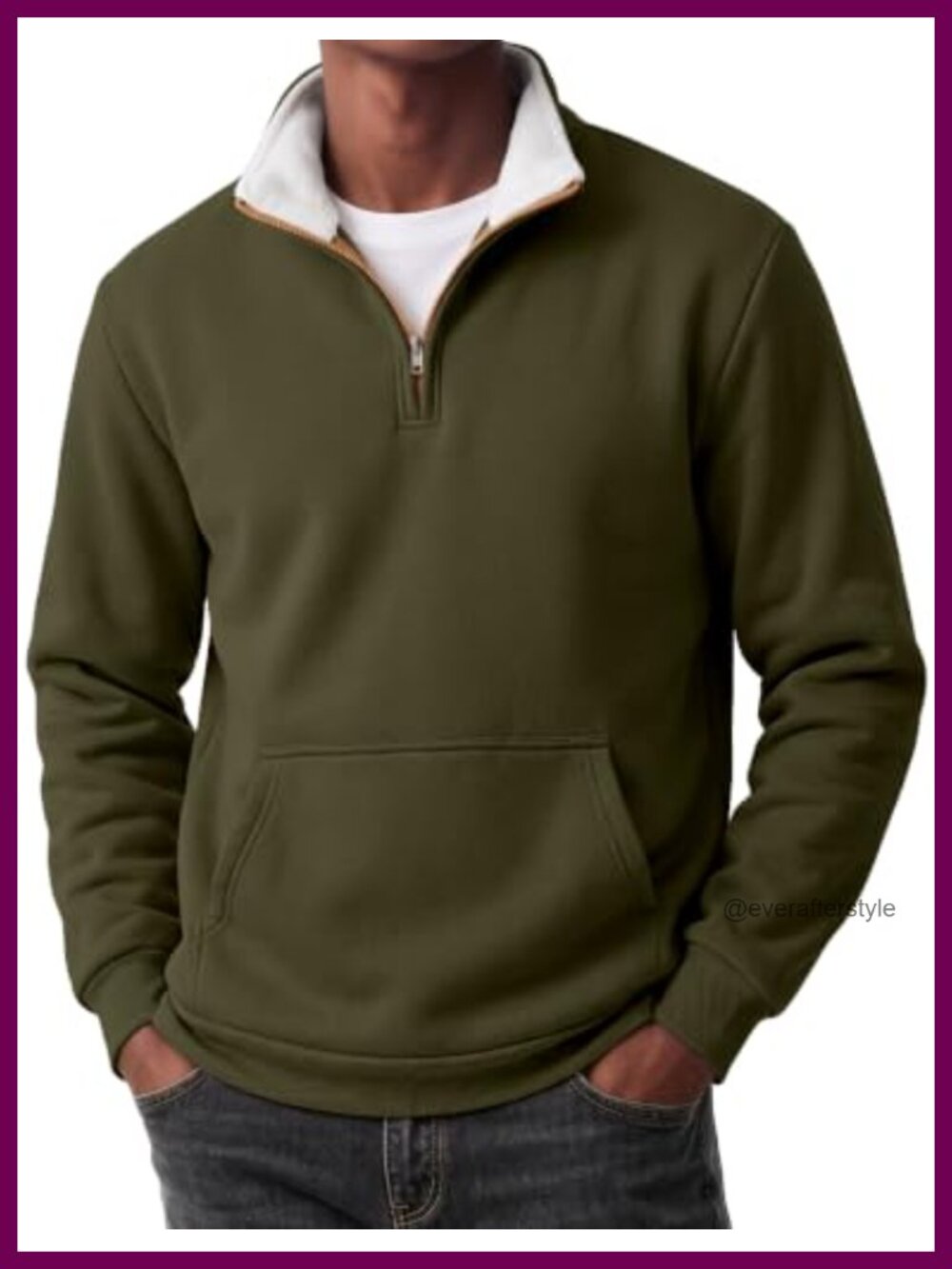 Men's Quarter-Zip Sweatshirt Fleece Lining Pullover Kangaroo Pocket
